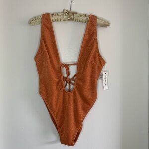 NWT Montce Orange Shimmer One Piece With Ties